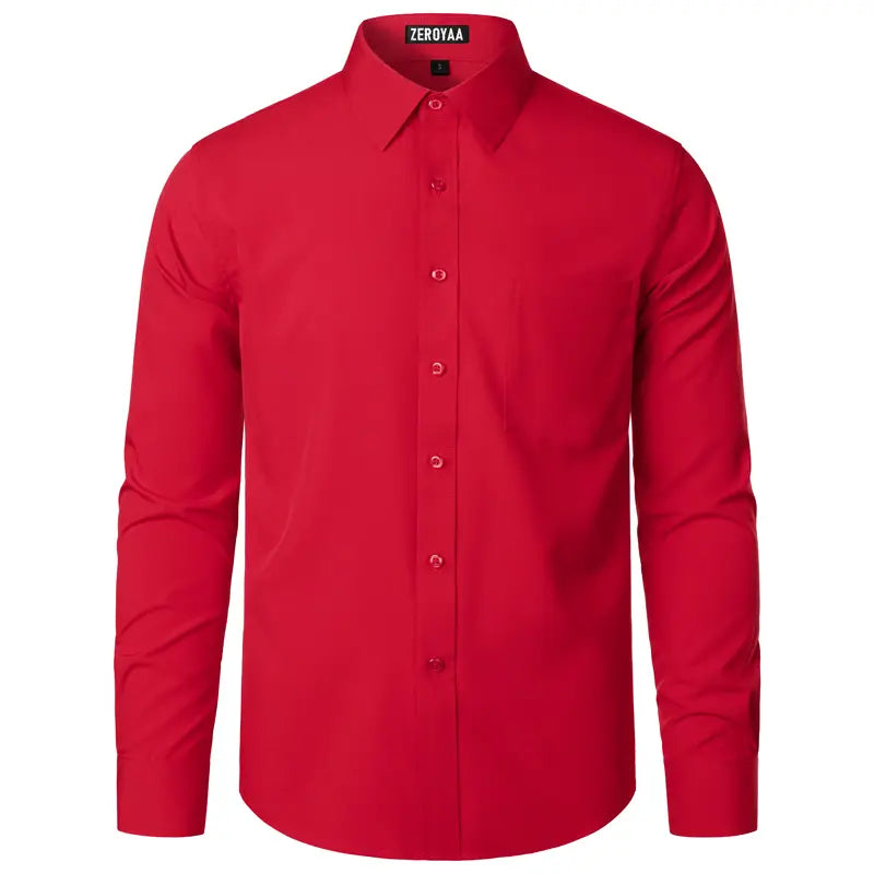 ZEROYAA Men's Regular Fit Solid Shirt - Orange, Beige, Wrinkle-Free Polyester, Long Sleeves, Button Down, Pocket, Casual-Business, 4th of July, All-Season Wear, Basic Look Menswear