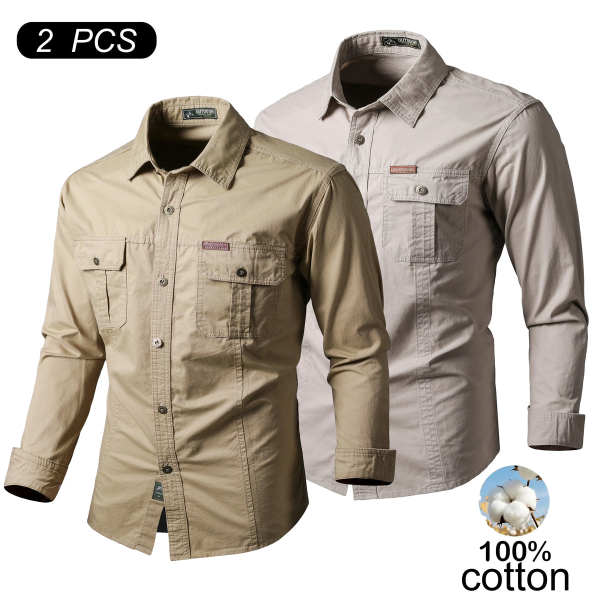 Men's 100% Cotton Long-Sleeve Shirt - Men's Clothing, Relaxed Fit, Soft, Multiple Pockets for Carry, Button-Front, Stylish, Elegant, Everyday Ready Wardrobe Staple