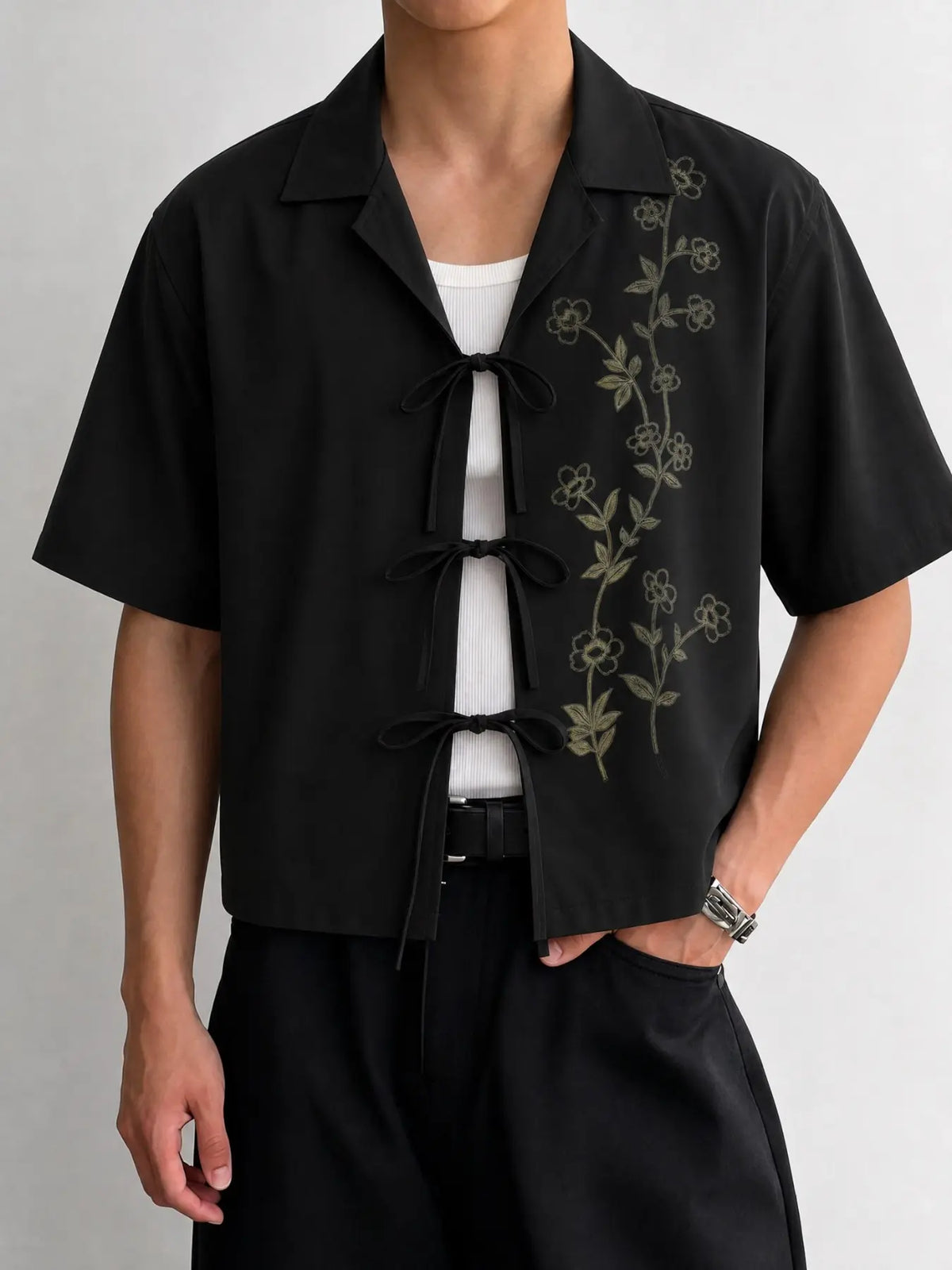 Men's INCERUN Short-Sleeve Floral Embroidered Casual Daily Shirt, Comfortable and Stylish Design Top for Everyday Wear, Floral Embroidery Shirt