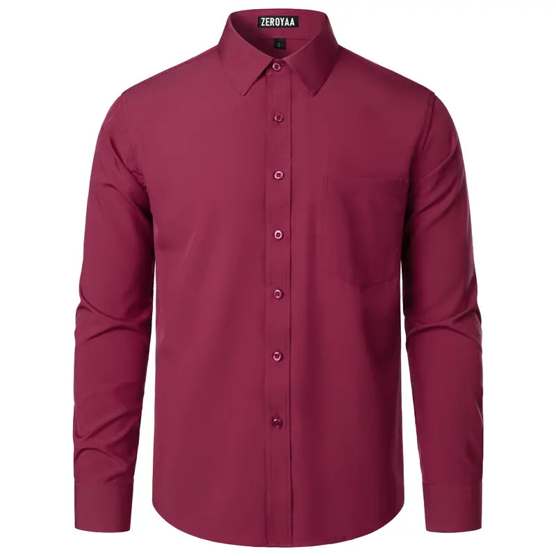 ZEROYAA Men's Regular Fit Solid Shirt - Orange, Beige, Wrinkle-Free Polyester, Long Sleeves, Button Down, Pocket, Casual-Business, 4th of July, All-Season Wear, Basic Look Menswear