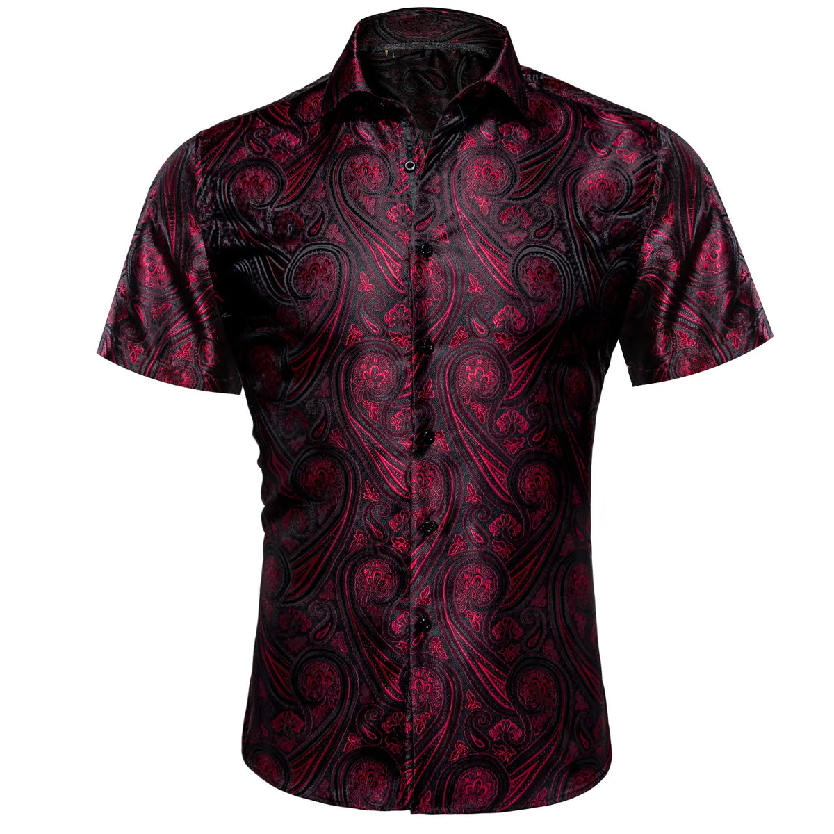 Ailisus Men's Slim Fit Paisley Shirt, Short Sleeve Casual Button-Down Polyester Top for Wedding & Party Wear, Shortsleeve, Men's Casual Shirts, Fabric, Slim Fit Ease, Wash‑Resists Pilling