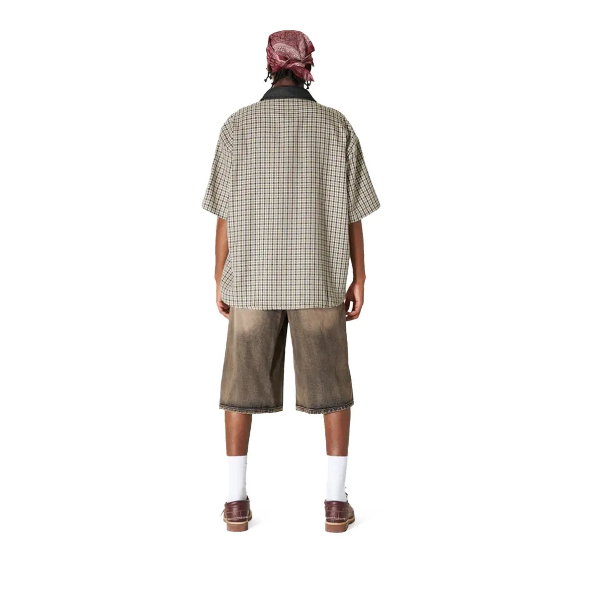 AELFRIC EDEN Men's Casual Plaid Shirt, Short Sleeve Loose Fit Streetwear Button Down with Birdhouse Embroidery and Contrast Collar, Male Clothing,back to school,back to school shopping