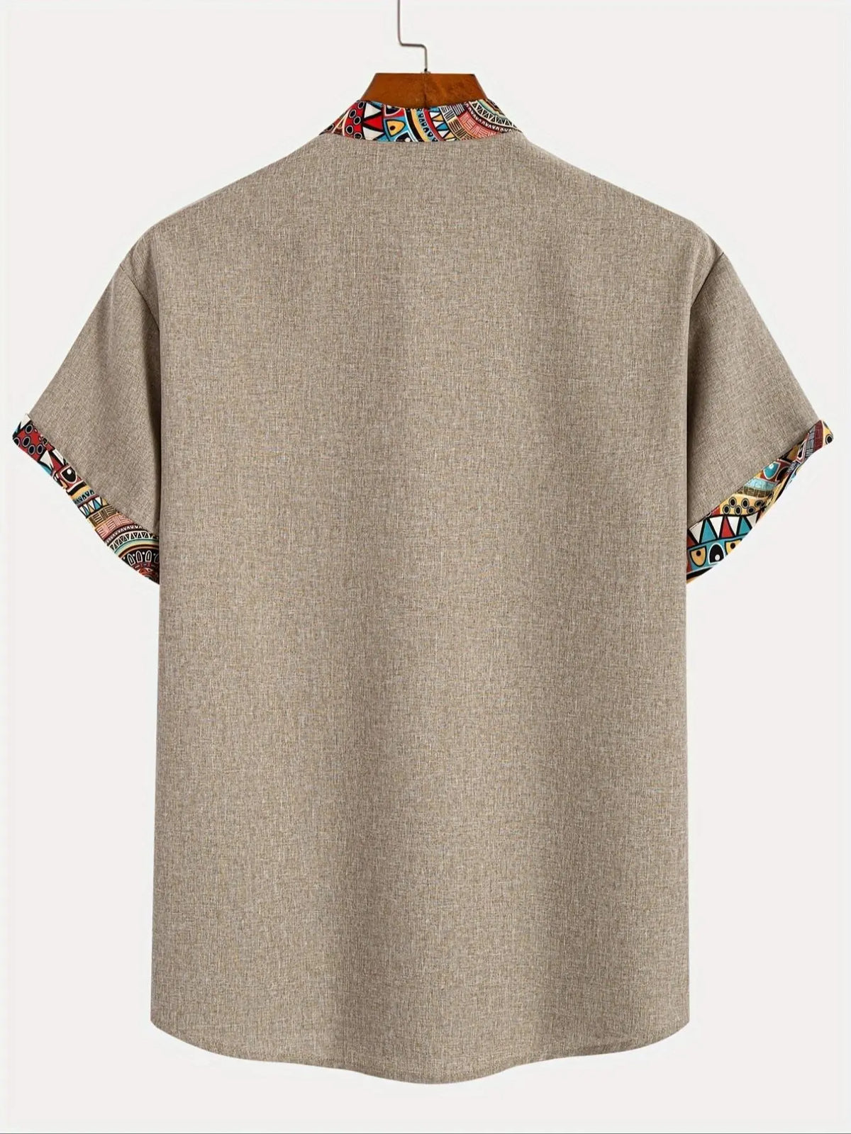 Men's Patchwork Ethnic Geometric Pattern Half Button Front Shirt, Casual Soft Fit, Graphic Short Sleeve Mock Neck Top for Summer, Men's Clothes for Daily Wear