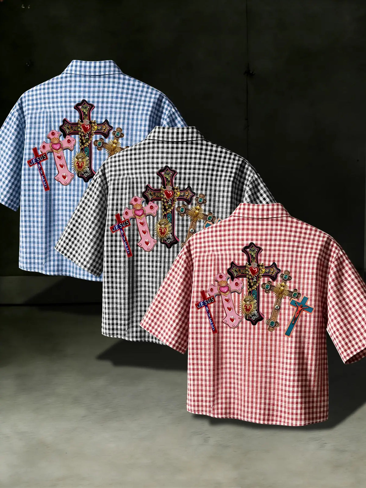 Men's Short Sleeve Gingham Checkered Shirt, Casual Fitted Top for All Seasons, Comfortable Fashionable Daily Wear, Trendy Design