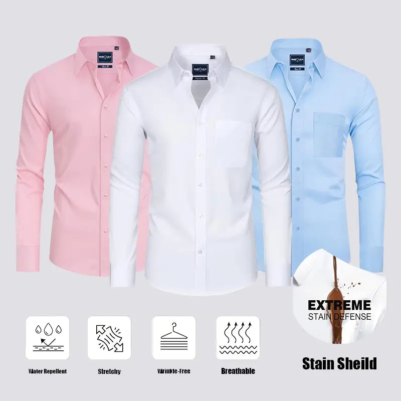 3-Pack Alimens&Gentle Men's Stain Sheild Business Casual Dress Shirts - Slim Fit Long Sleeve Button Down Shirt Tops sohochic style