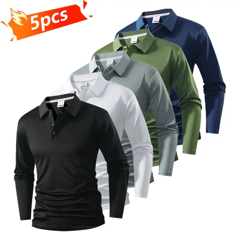 Men's Long-Sleeve Polo Shirt Set of 5 Business Casual Style Breathable Skin-Friendly Fabric Slim Fit Delicate Collar Design for Office Daily Commute Business Negotiations Weekend Outings everyday commute polo  bundle christmas tag sohochic
