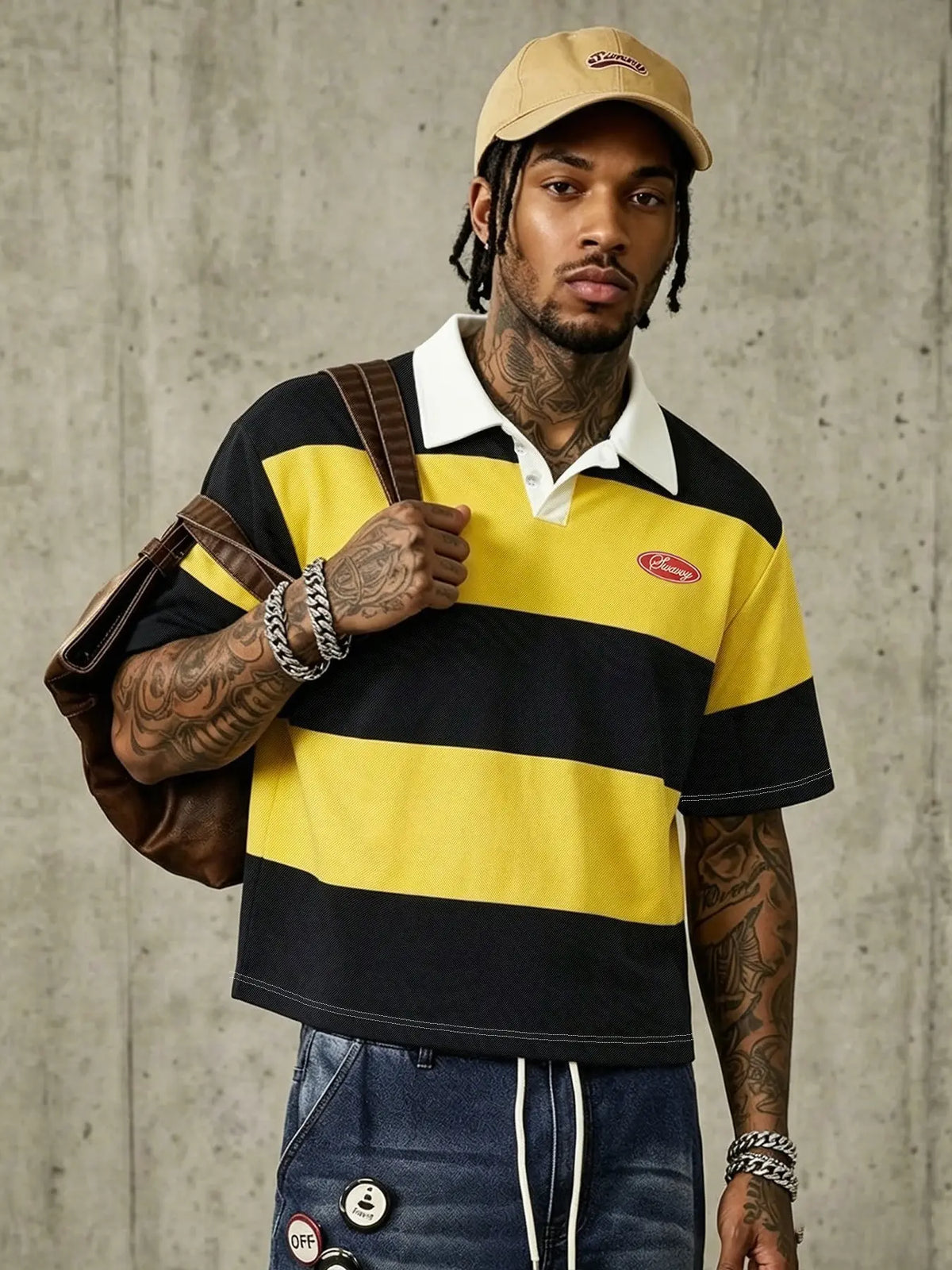 American College Style Classic Casual Striped Polo Streetwear, Casual Polo Shirts, Loose-Fitting Turn-Down Collar Short-Sleeve T-Shirt, Versatile Top for Men, Menswear