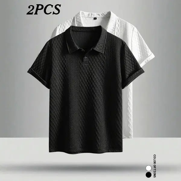 3-Pack men‘s summer outdoor casual jacquard polo shirts—the textured fabric resists shape distortion, and the traditional lapel is perfect for business meetings and everyday shopping/casual wear.