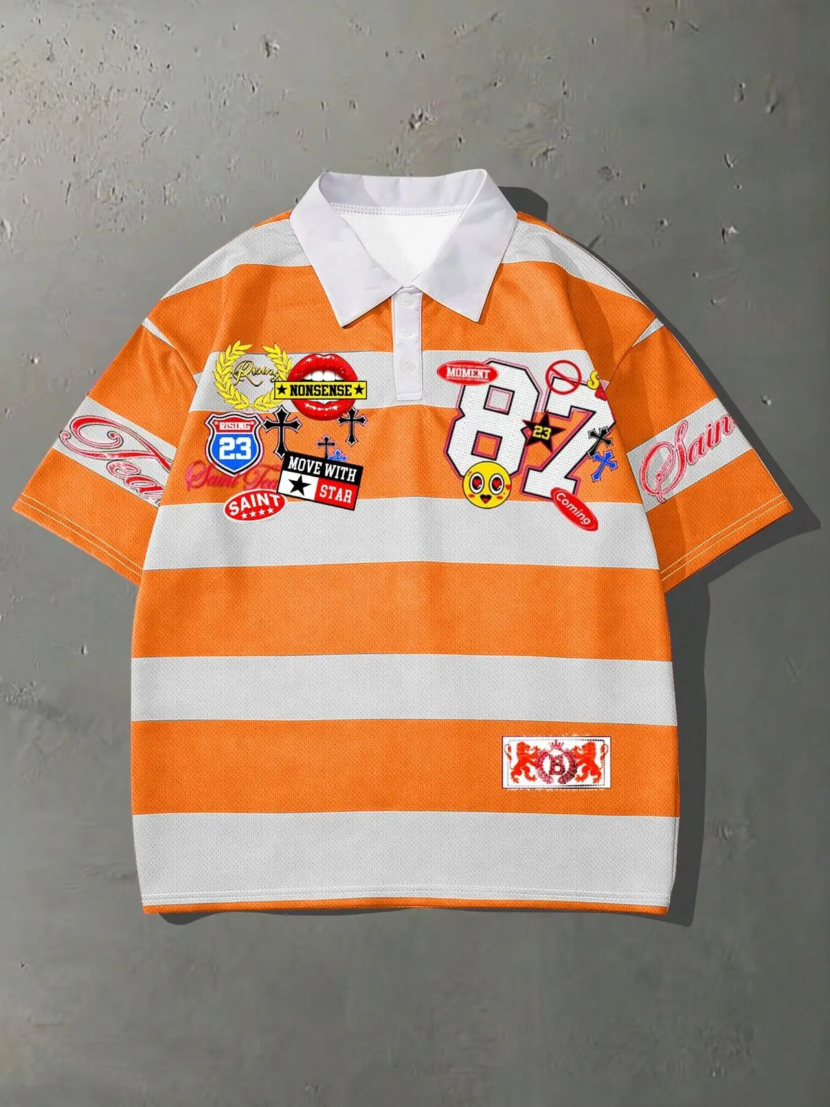 Summer Men's Street Style Collared, Casual Polo Shirts Graphic Print Short Sleeve Fitted Top, Menswear, Perfect for Daily Wear & Skateboarding