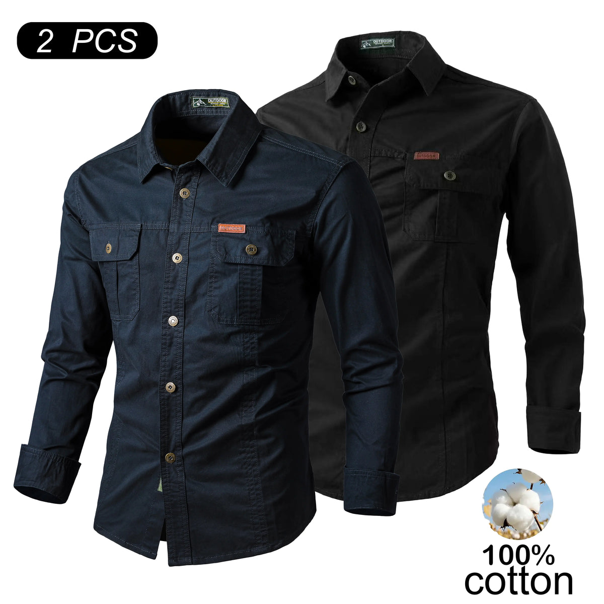 Men's 100% Cotton Long-Sleeve Shirt - Men's Clothing, Relaxed Fit, Soft, Multiple Pockets for Carry, Button-Front, Stylish, Elegant, Everyday Ready Wardrobe Staple