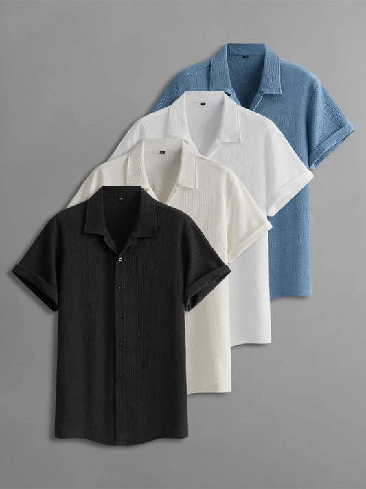 4-Pack Men’s Summer Short-Sleeve Shirts – Wrinkled Texture, Trendy Casual Loose Fit, Versatile Tops for Men Shortsleeve