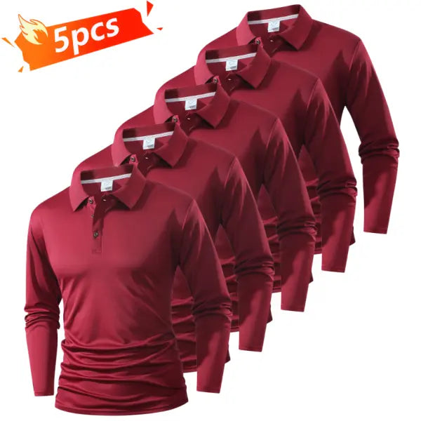 Men's Long-Sleeve Polo Shirt Set of 5 Business Casual Style Breathable Skin-Friendly Fabric Slim Fit Delicate Collar Design for Office Daily Commute Business Negotiations Weekend Outings everyday commute polo  bundle christmas tag sohochic