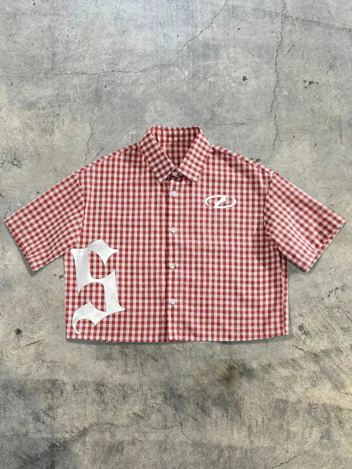 Men's Plaid Checked Graffiti Hand-Drawn Gothic Print Short Sleeve Button Shirt, Summer Vacation Casual Fashion, Classic, Street Style, Vibe, Vintage, Trendy, Streetwear Shirts, Menswear