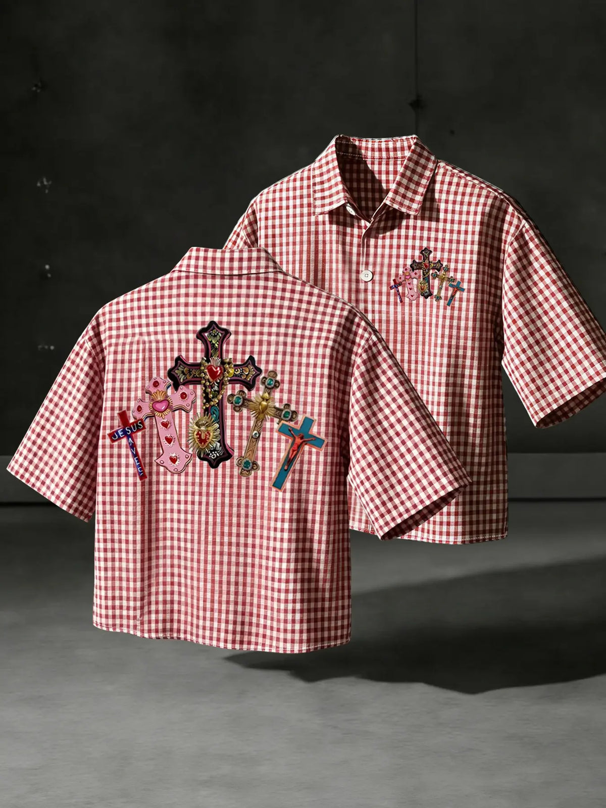 Men's Short Sleeve Gingham Checkered Shirt, Casual Fitted Top for All Seasons, Comfortable Fashionable Daily Wear, Trendy Design