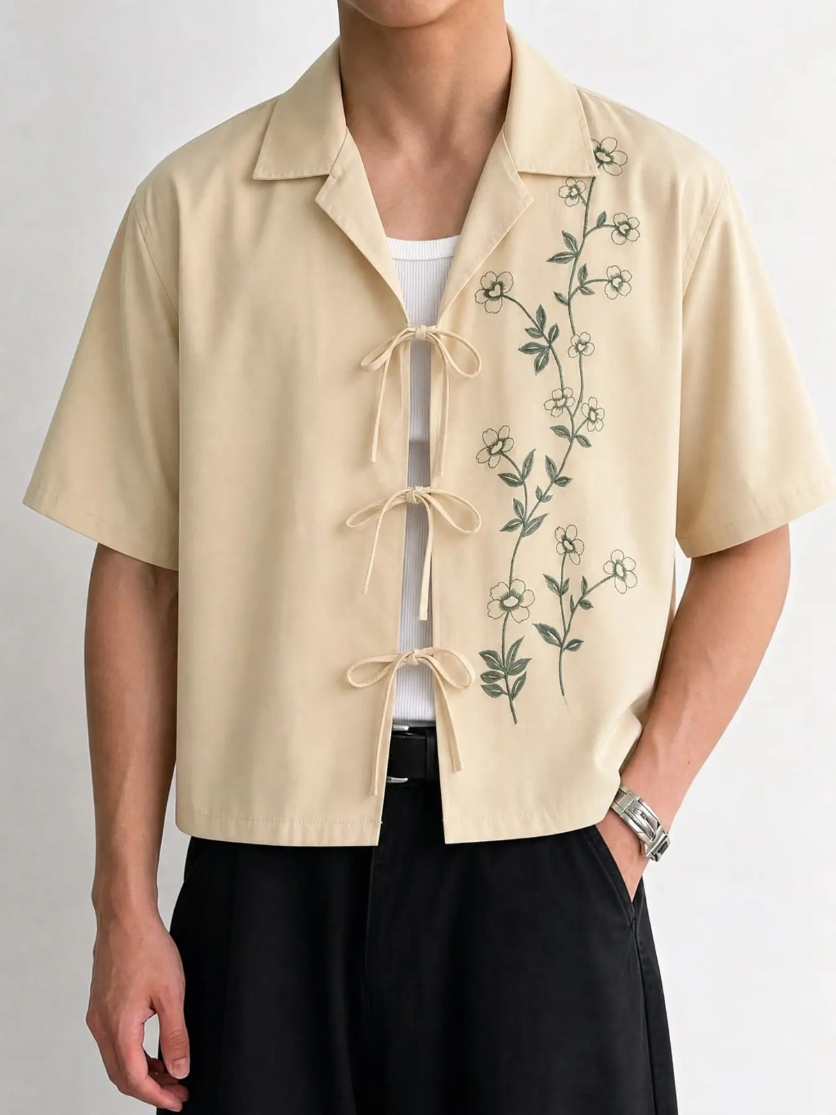 Men's INCERUN Short-Sleeve Floral Embroidered Casual Daily Shirt, Comfortable and Stylish Design Top for Everyday Wear, Floral Embroidery Shirt