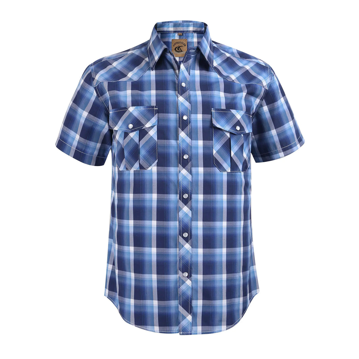 COEVALS CLUB Men's Casual Western Plaid Shortsleeve Cowboy Shirt - Durable Polyester-Cotton Blend Work Top, Breathable Lightweight, Pearl Snap Buttons, Western Style Wardrobe Staples for Summer Vacation, Wild West Outdoors