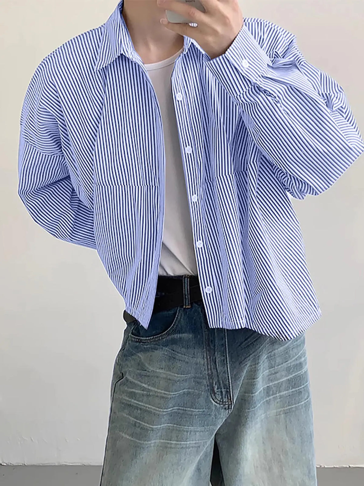 Men's Striped Print Long Sleeve High Stretch Loose Casual Comfy Drop Shoulder Button Front Collared Top for All Seasons, Fashion Men's Clothes for Daily Wear, Button Down Shirts, Long Sleeved
