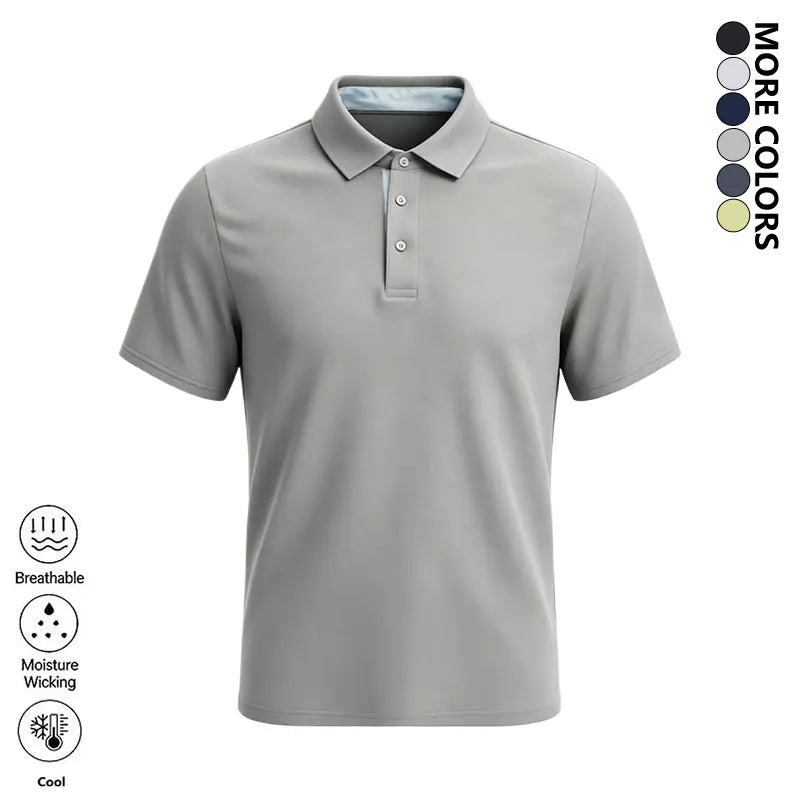 LIFE KEEPS MOVING Summer men’s polo shirt—stylish, casual, comfortable, breathable; suitable for leisure and business; classic fit; summer business style.