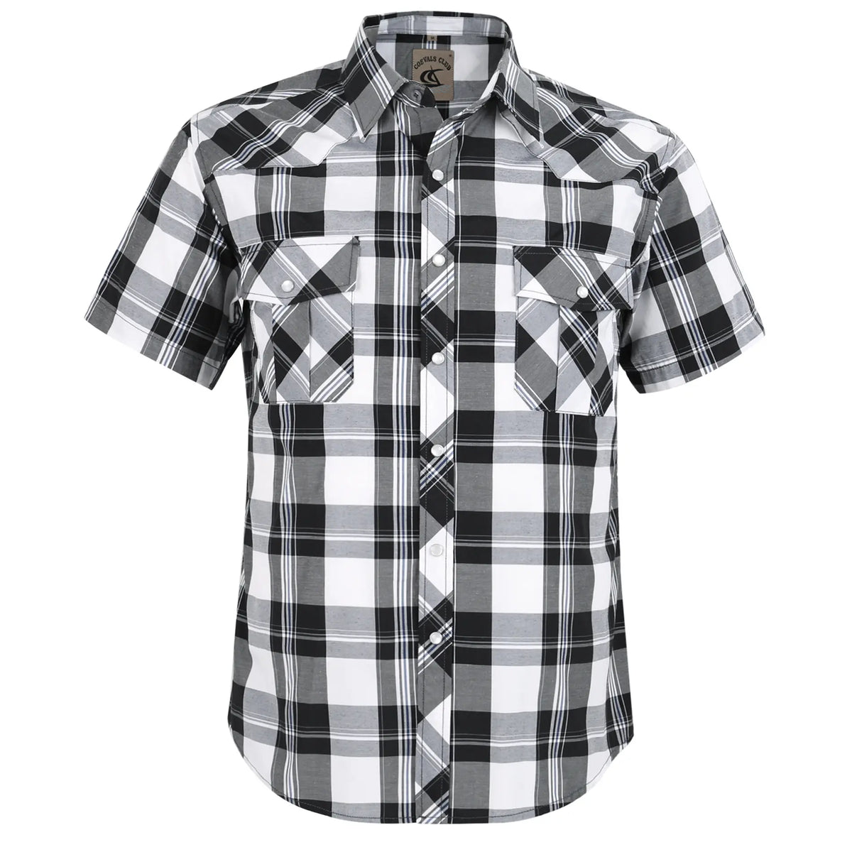 COEVALS CLUB Men's Casual Western Plaid Shortsleeve Cowboy Shirt - Durable Polyester-Cotton Blend Work Top, Breathable Lightweight, Pearl Snap Buttons, Western Style Wardrobe Staples for Summer Vacation, Wild West Outdoors