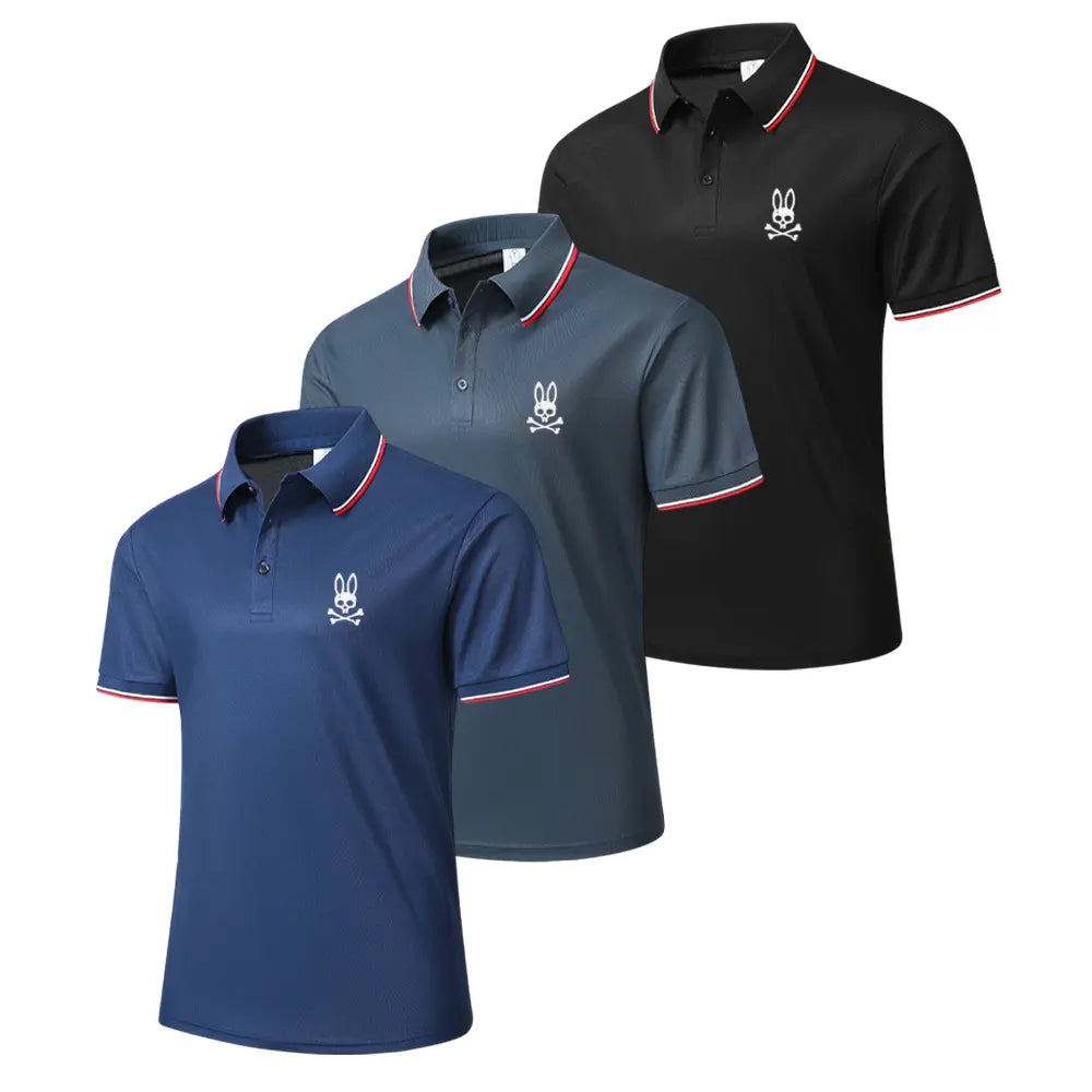 Men’s 3-Pack Classic Stylish Short-Sleeve Polo Shirts, Moisture-Wicking Breathable Menswear Tops with Polo Collar & Ribbed Sleeve Look, Summer Apparel