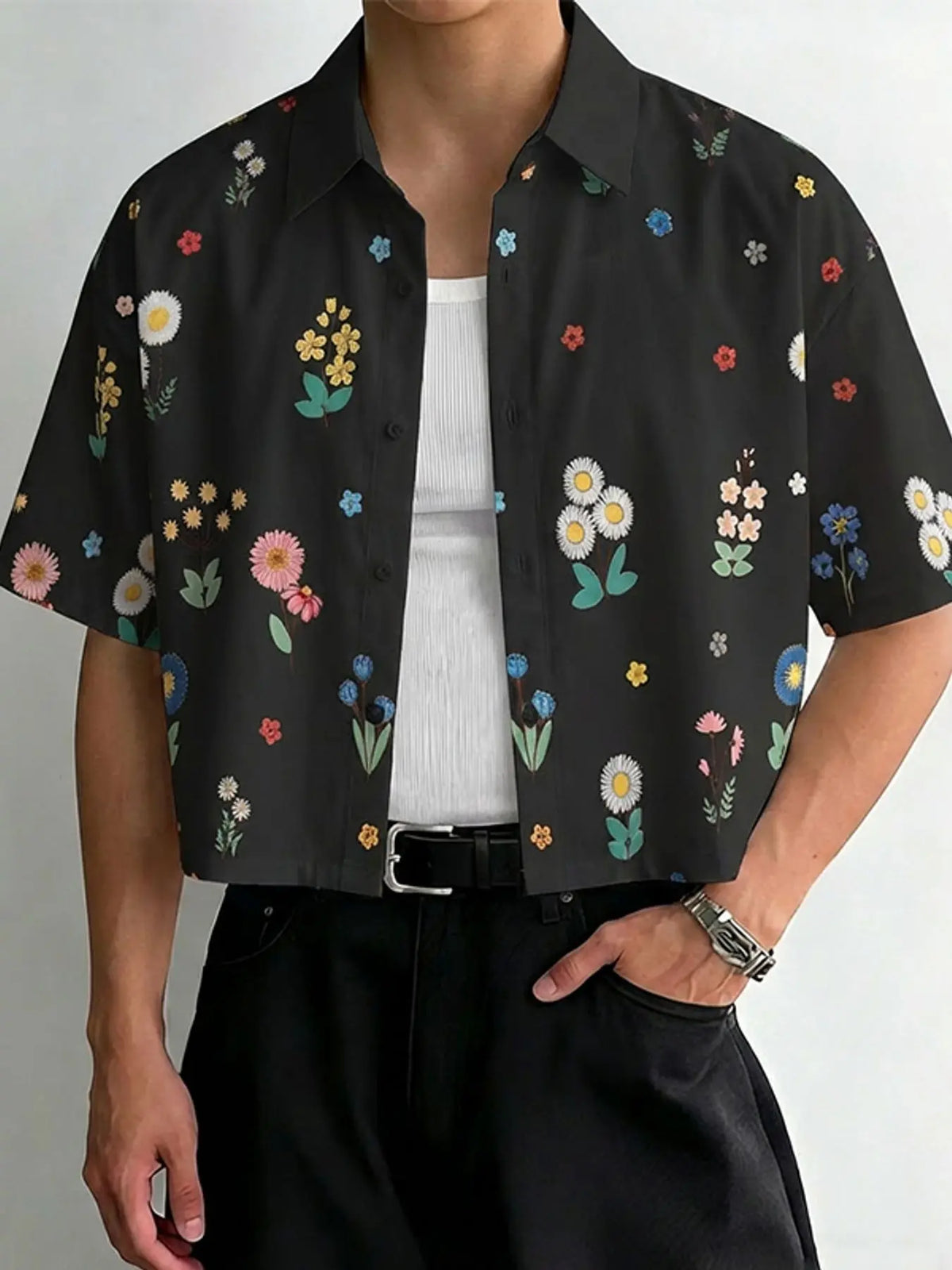 INCERUN Men's Fashion Short Sleeve Casual Floral Shirt, Comfortable Daily Wear, Summer Men's Shirt, Floral Print Shirts
