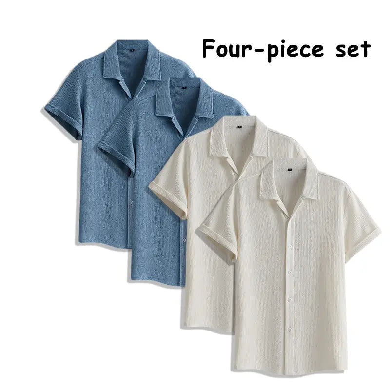 Men's 4-Pack Button Up Short Sleeve Collared Dress Shirts, Stylish Solid Color Men's Clothing Top, Comfortable Breathable Lightweight Turn-Down Collar Shirts for Commuting