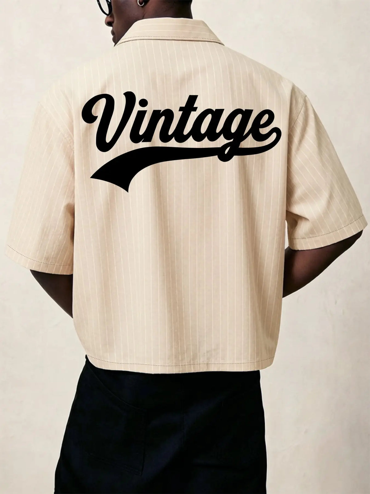 Men's short‑sleeve shirt with blue stripes, letter‑print lapel top, ideal for summer daily‑wear and casual street‑style outfits, Casual Collared Shirt
