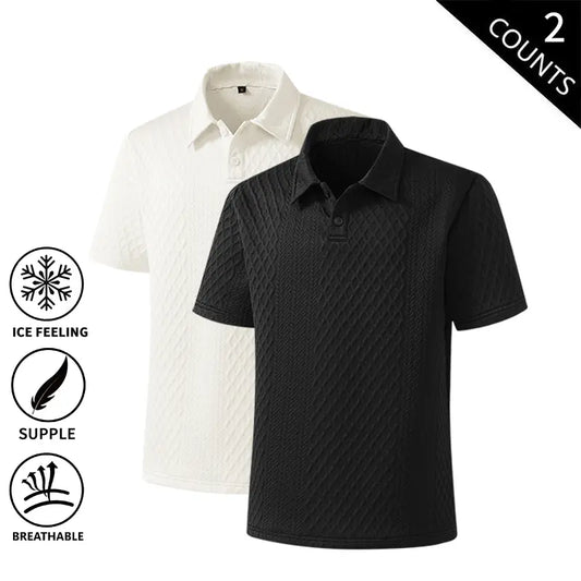 Men’s Basic Loose-Fit 2-Pack Summer Ice Polo Shirts - Breathable Knit Athletic Tops, Sporty Chic Black + White Styles for Golf, Everyday Wear