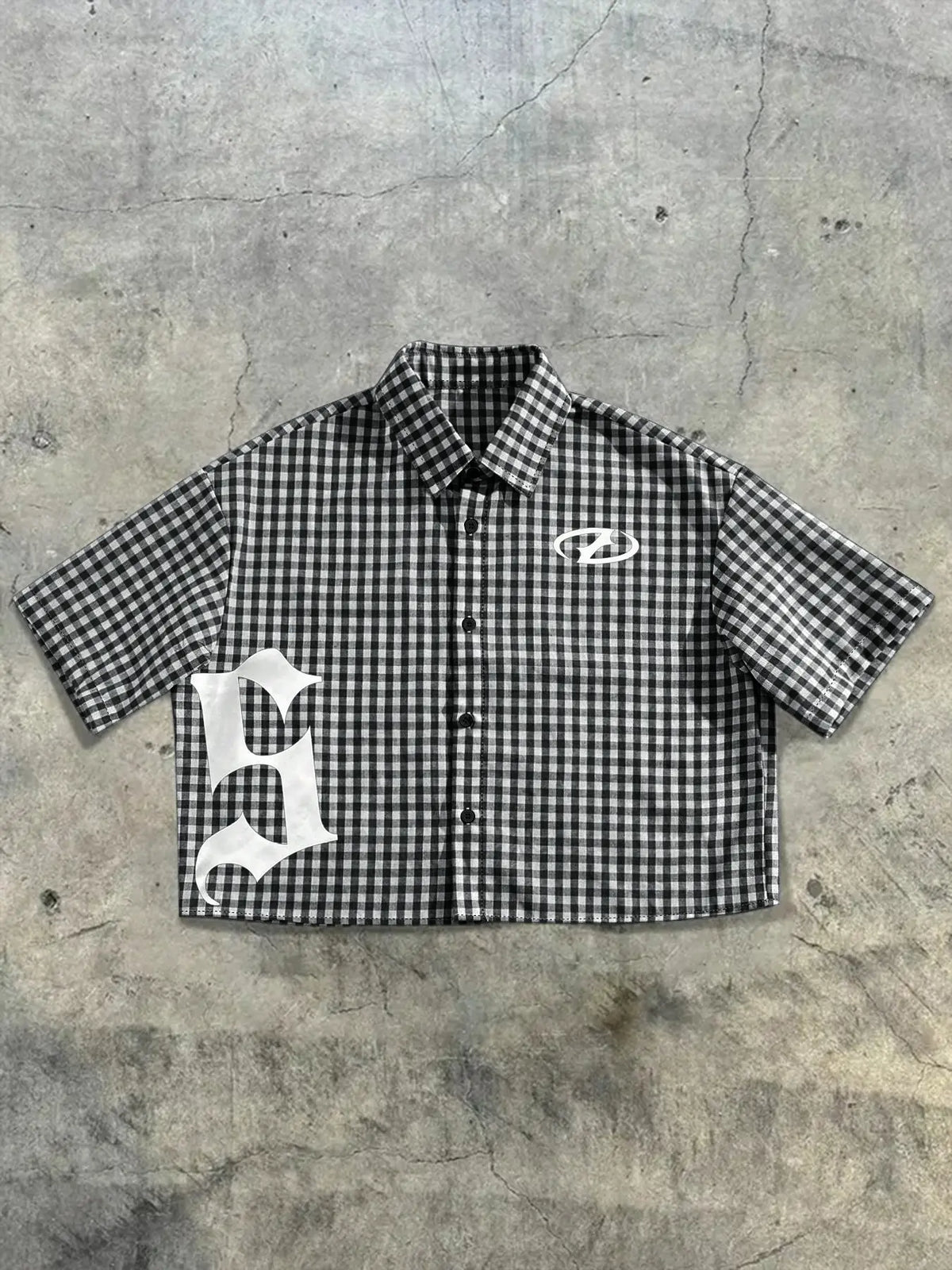 Men's Plaid Checked Graffiti Hand-Drawn Gothic Print Short Sleeve Button Shirt, Summer Vacation Casual Fashion, Classic, Street Style, Vibe, Vintage, Trendy, Streetwear Shirts, Menswear