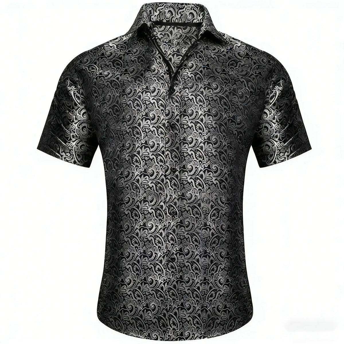Ailisus Men's Slim Fit Paisley Shirt, Short Sleeve Casual Button-Down Polyester Top for Wedding & Party Wear, Shortsleeve, Men's Casual Shirts, Fabric, Slim Fit Ease, Wash‑Resists Pilling