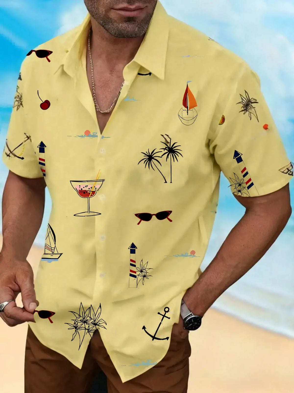 Summer Clearance Sale Shirts: Men's breathable and soft Short button-down collar shirts, made of breathable and cool fabric, suitable for beach vacations, pool parties, and everyday casual wear.