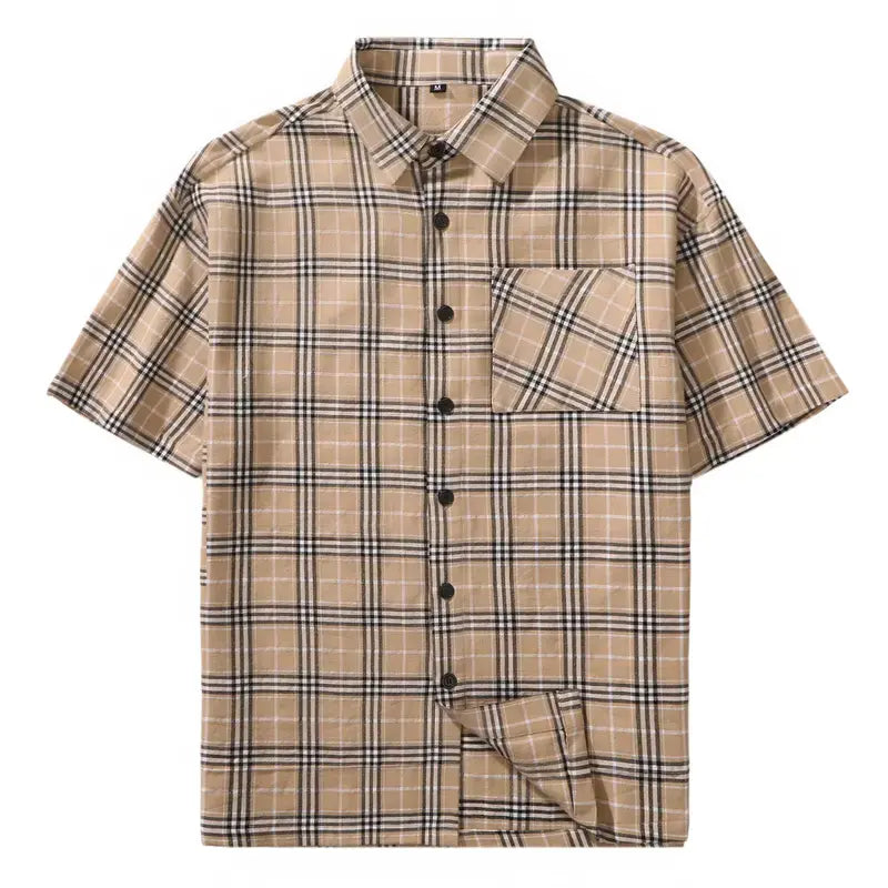 Men’s casual plaid short-sleeve shirt, 1 piece pack, button front, notched collar, chest pocket, versatile for spring/summer