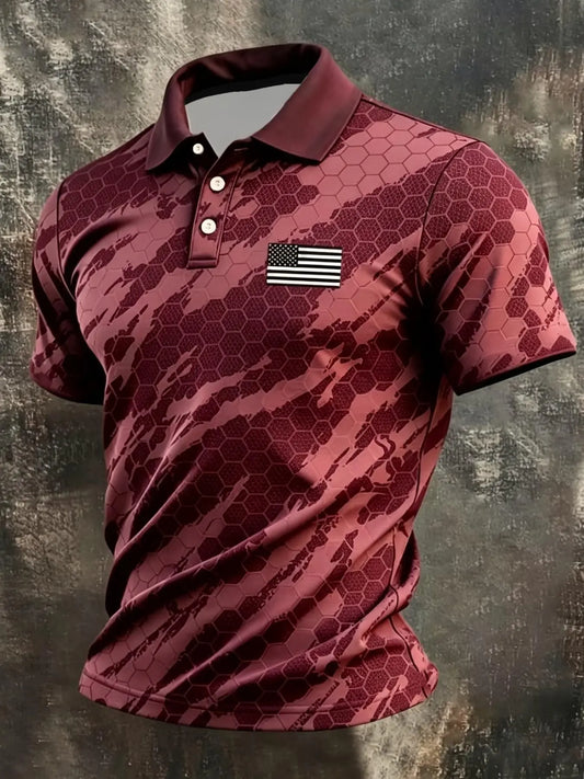 Men's 250th Anniversary Polo Shirt, Honeycomb Camo, Usa Flag Print, Tactical Casual Quick-Dry Collar Short Sleeve, Camouflage