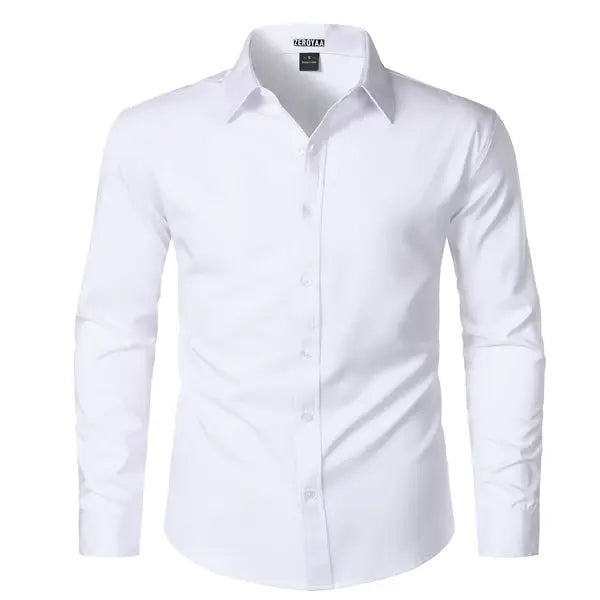 ZEROYAA Men's Fitted Modern Tailored Cut Dress Shirt - Plain Finish Long Sleeves Tops, Stretch Fabric, Wrinkle-Free, Button-Down for Formal Business, Wedding (US Sizes)