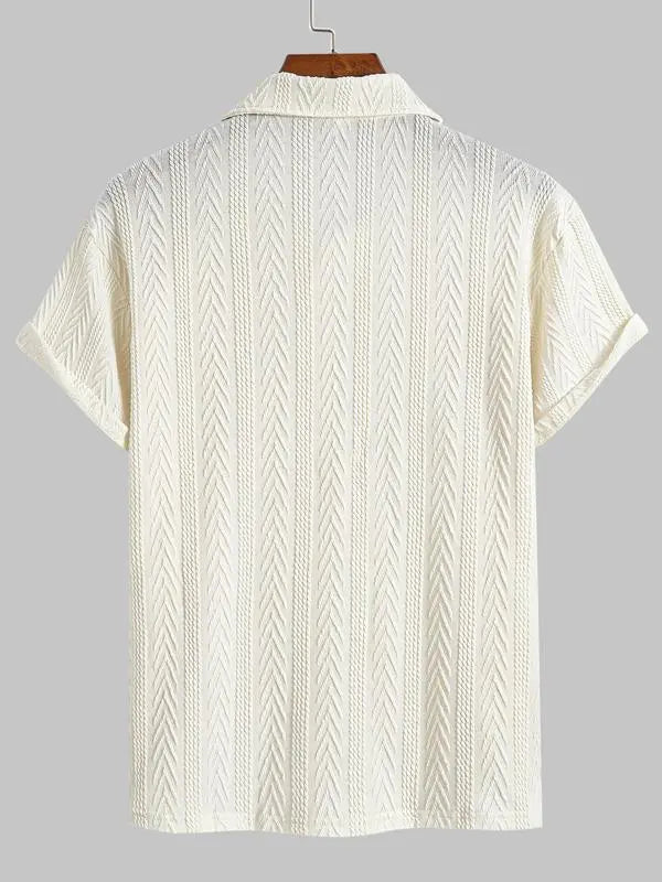 Men's Retro Casual Polo Shirt Short Sleeve Button Front Shirt Turn Down Collar Geometric Print Top Summer Golf Outfit Streetwear Vacation Everyday Shirt