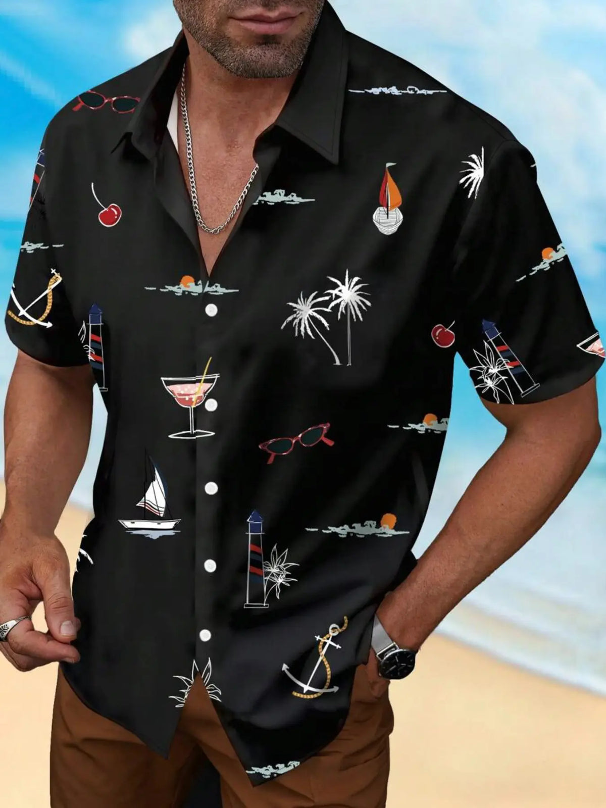 Men's Summer Hawaiian Style Tropical Soft Collared Shirt, Casual Aloha Shirt, Beach Surf Comfortable Casual Fitted Tops, Unisex(Recommend ordering one size up), Casual Graphic Shirt, Ideal for Vacation and Daily Wear