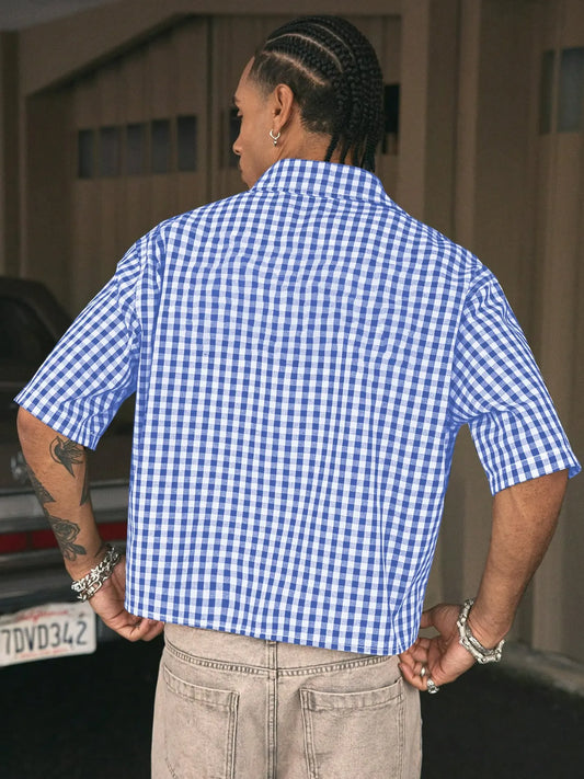 Men's Regular Checkered Vintage Short Sleeve Shirt, Casual Plaid Shirt, Casual Retro Gingham Shirt for Daily Wear, Fashion Men's Top for Summer, Casual Summer Clothing