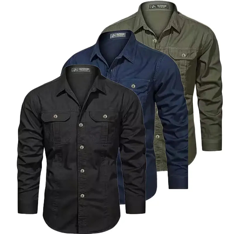 3-pack men’s solid-color long-sleeve shirts, regular fit, casual button-down tops suitable for office and business settings, all-season wear, casual slim-fit shirts