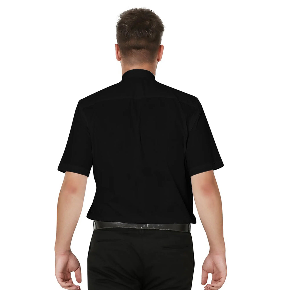 IVYROBES Men's Classic Short-Sleeve Collared Neck Clergy Dress Shirt - 1 Shirt, Tab-Collar, Shoulder Fit, Balanced Feel, Breathable 30% Cotton 70% Polyester Blended Top, 7-Button Closure, Button Front for Summer Formal Church Services