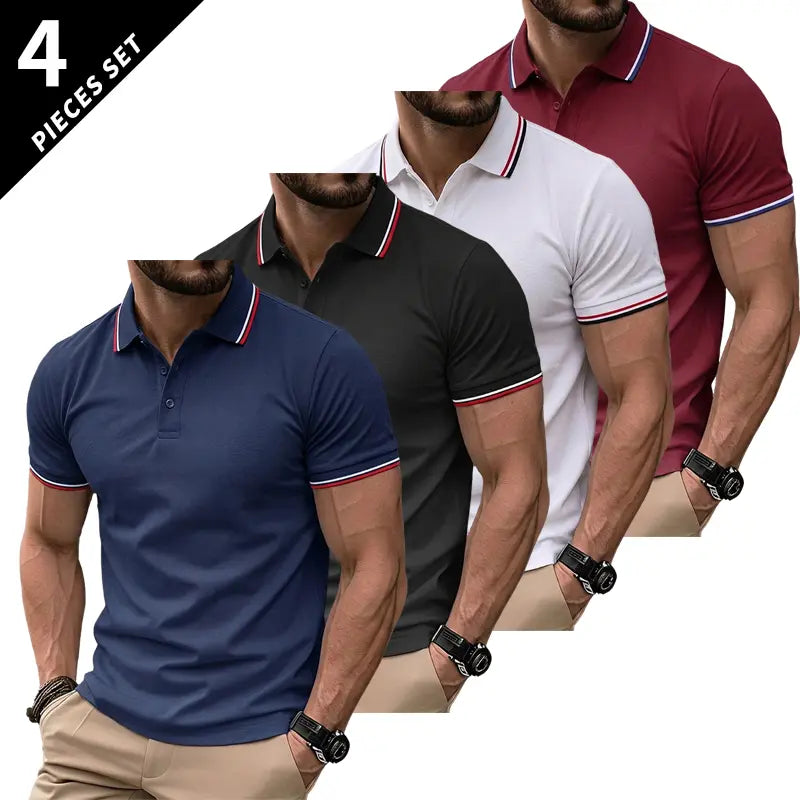 Men’s Short Sleeve T Shirt Pack of 4 – Solid Color, Turn Down Collar Design, Slim Fit, Business Casual, Comfortable Undershirt
