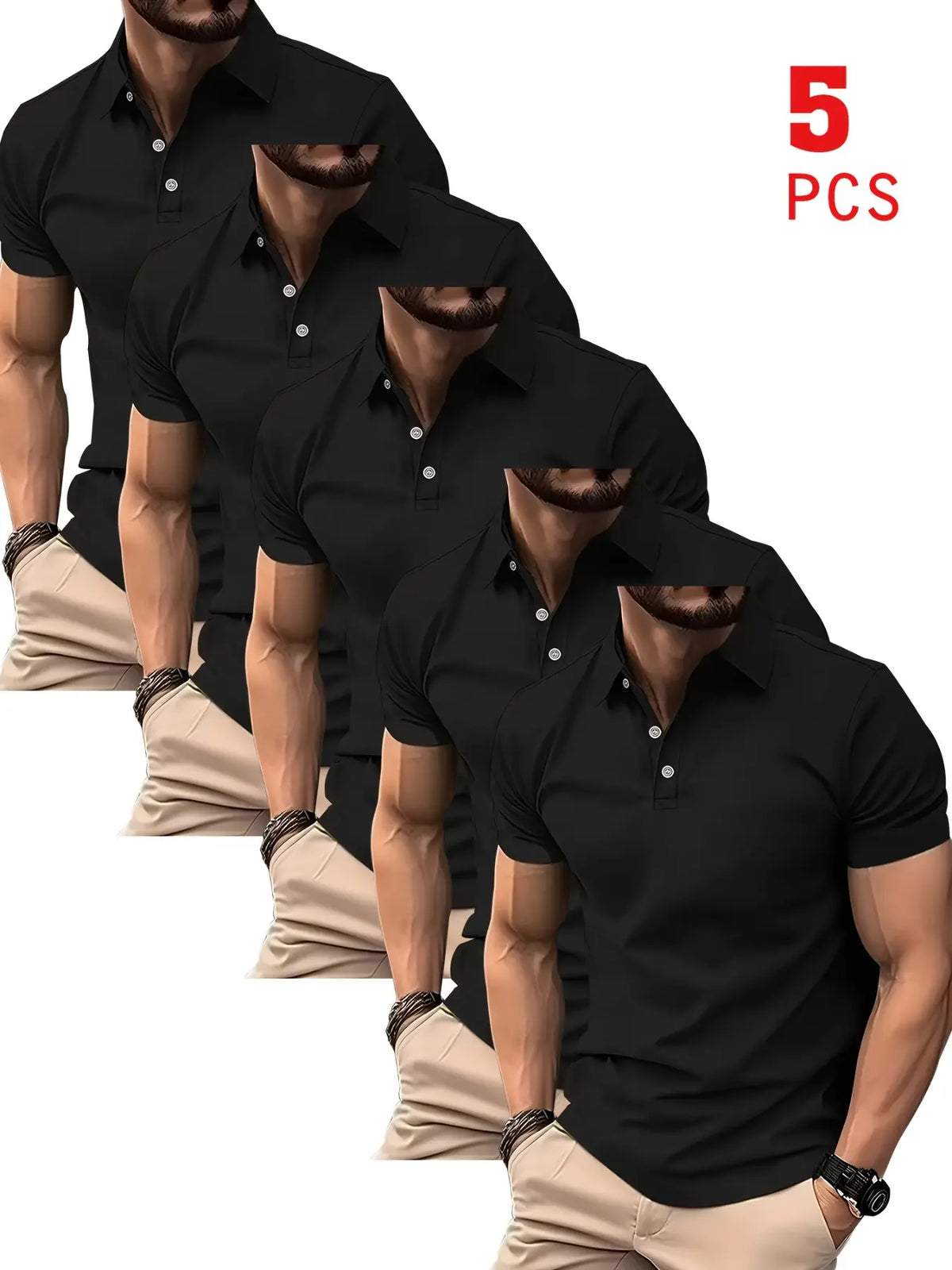 5-Pack Men's Bestselling Polo Shirts, Top, Solid Color Versatile Pieces, Modern Casual Style, Business Wear, Unisex, Summer New, Summer Polos, Breathable Daily/golf Shirts, Lightweight Golf Polo, Casual Comfy Collared, Multiple Colors, Menswear