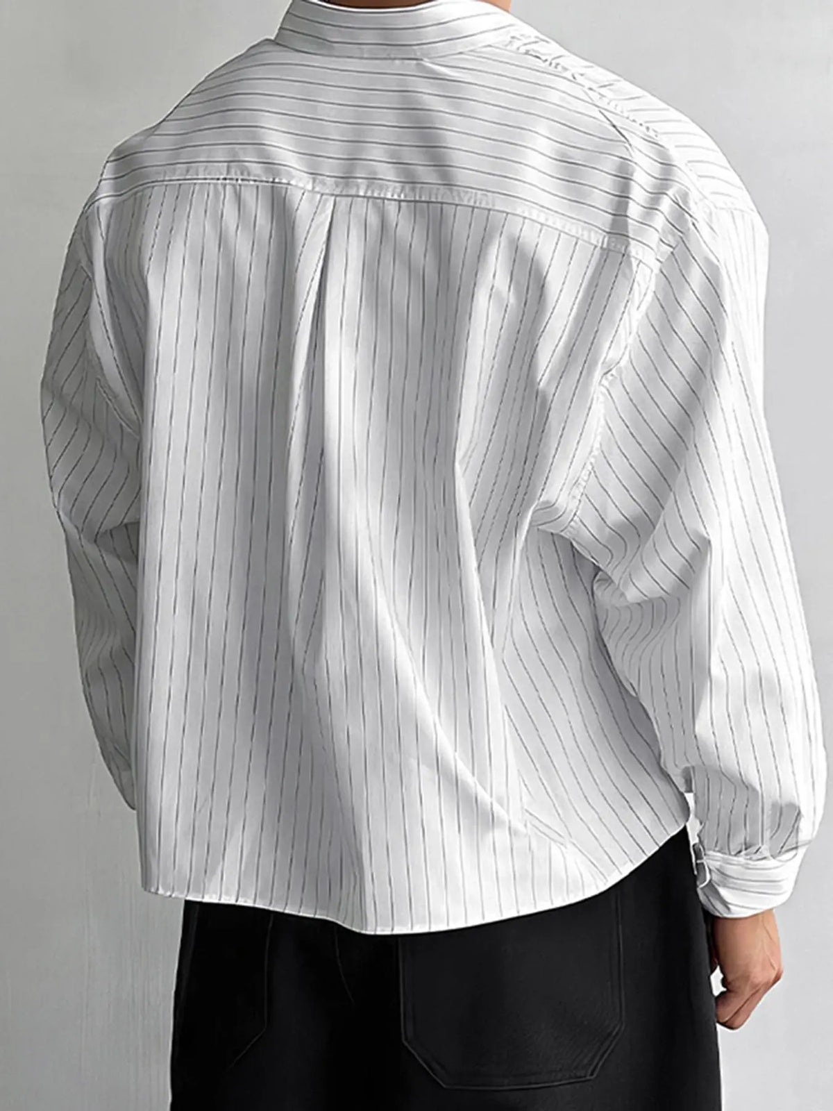 Men's Striped Print Long Sleeve Crop Shirt, Casual Striped Design, Casual Party Shirt, High Stretch Casual Comfy Button Front Neckline Collared Top for Daily Wear, Men's Clothes for All Seasons, Casual Summer Shirt, Vintage Clothing, Casual Button Shirts