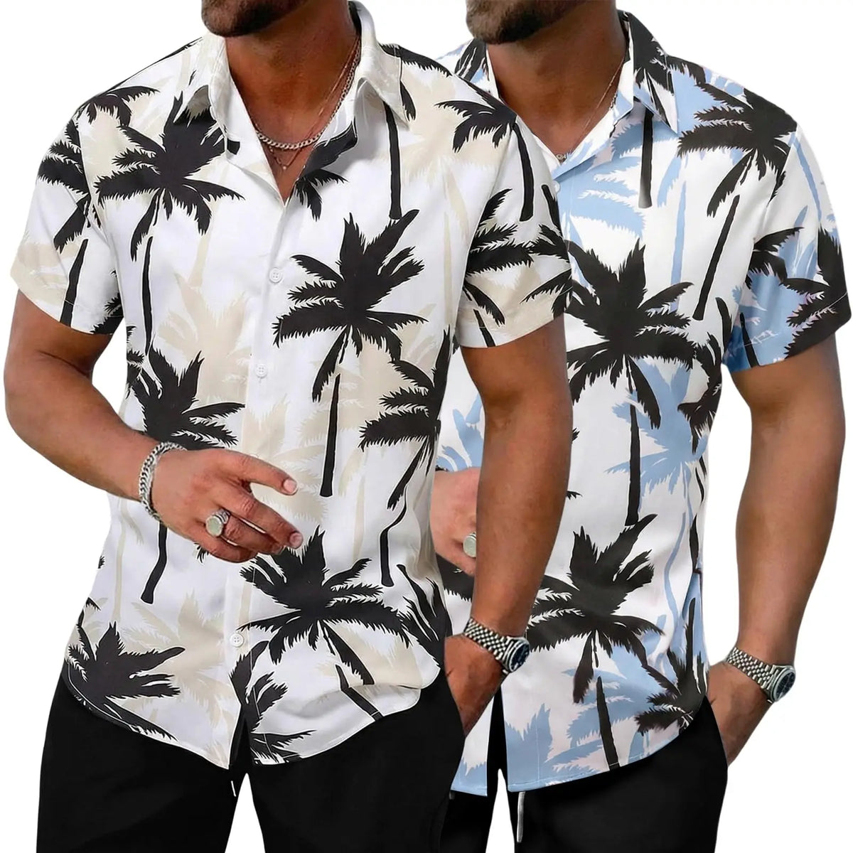Gihuo 2 Pack Beach Shirts for Men Short Sleeve Button Down Tropical Print Summer Hawaiian Shirt Casual Menswear Top Short Sleeve Collared Wetsuit tees T-Shirt outfit Tshirt Trouser Sun Breathable
