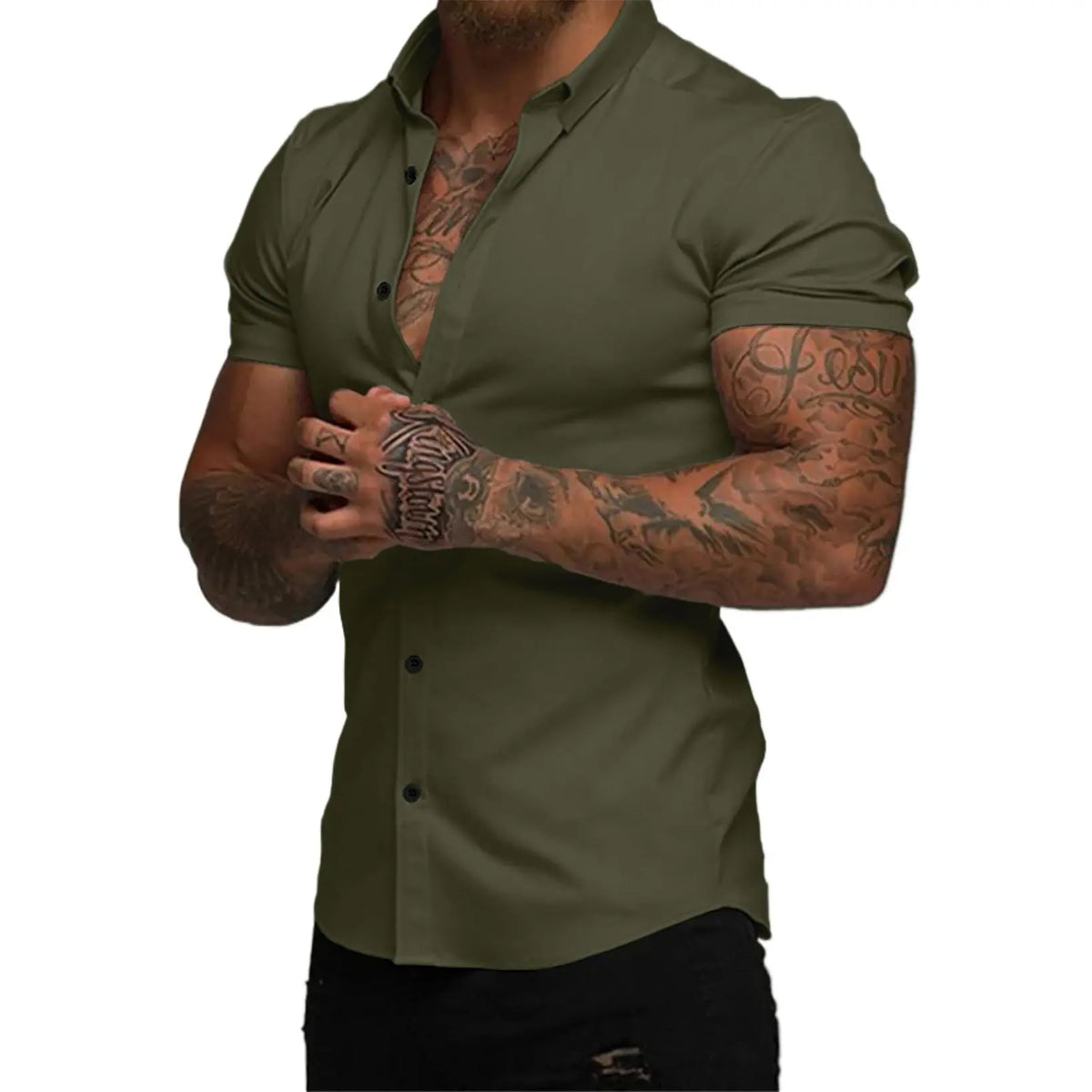 JMIERR Mens Muscle Fit Dress Shirts Casual Button Down Shirt Short Sleeve Wrinkle-Free Shirts