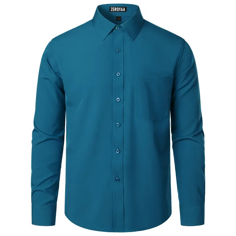 ZEROYAA Men's Regular Fit Solid Shirt - Orange, Beige, Wrinkle-Free Polyester, Long Sleeves, Button Down, Pocket, Casual-Business, 4th of July, All-Season Wear, Basic Look Menswear