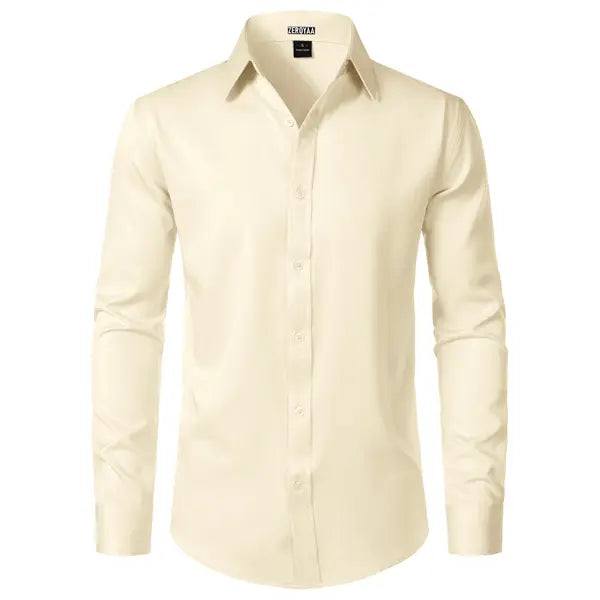 ZEROYAA Men's Fitted Modern Tailored Cut Dress Shirt - Plain Finish Long Sleeves Tops, Stretch Fabric, Wrinkle-Free, Button-Down for Formal Business, Wedding (US Sizes)