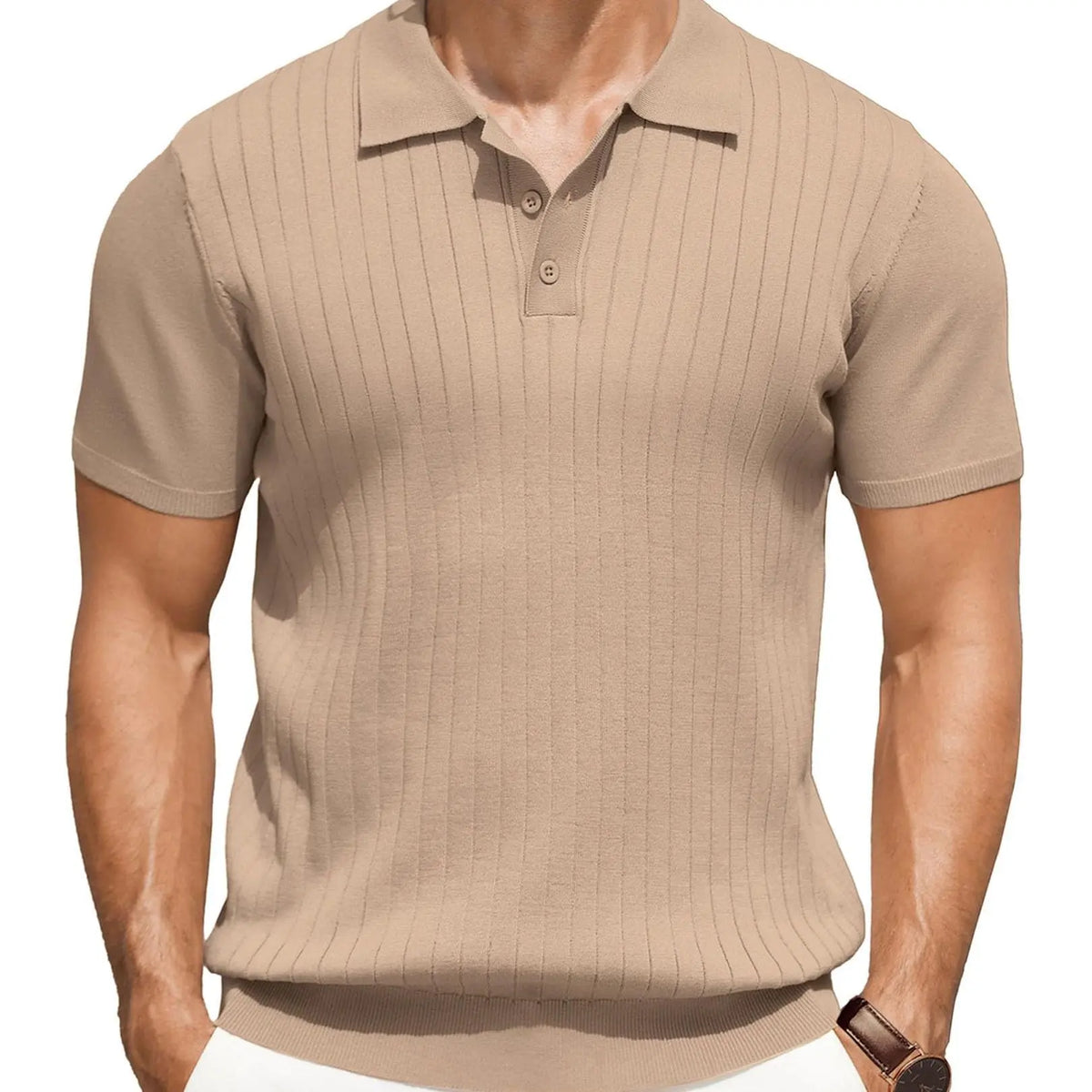 COOFANDY Men's Knit Polo Shirts Short Sleeve Ribbed Knitted Shirt Summer Lightweight Casual Golf Shirts