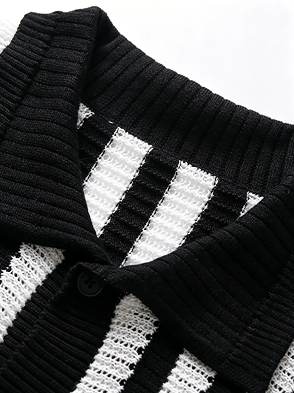 Men's Striped Knit Fabric Button Up Top - Short Sleeve, Collared, Lightweight, Breathable, Textured Menswear for Casual Outings, Beach Party, Weekend Travel