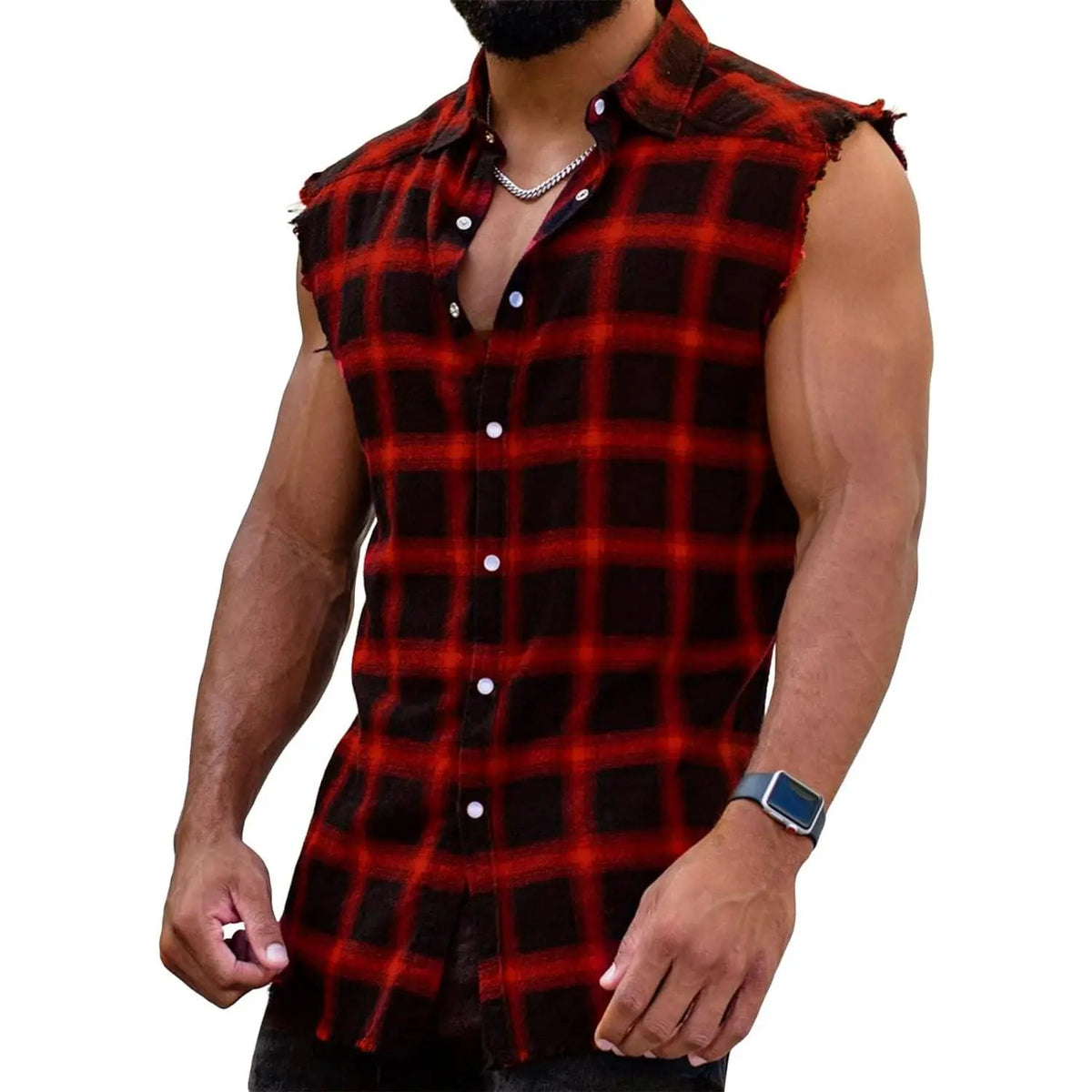 PASLTER Men's Cooler Sleeveless Checked Plaid Front Style Cotton Casual Fashion Shirt, Button-Down Cowboy Vest Top, Men's Clothing B1Y009,clothes for back to school,first day of school outfits