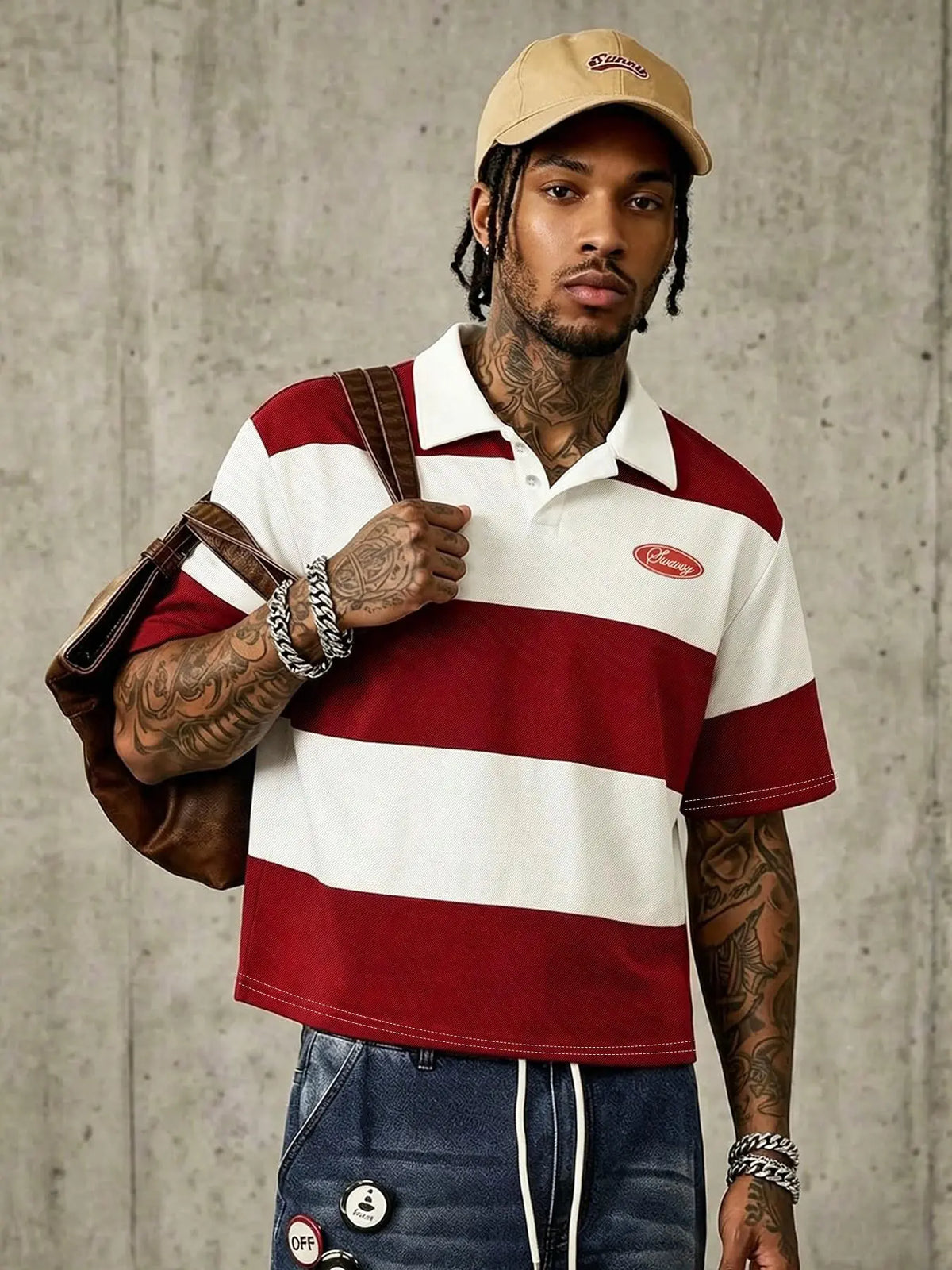 American College Style Classic Casual Striped Polo Streetwear, Casual Polo Shirts, Loose-Fitting Turn-Down Collar Short-Sleeve T-Shirt, Versatile Top for Men, Menswear